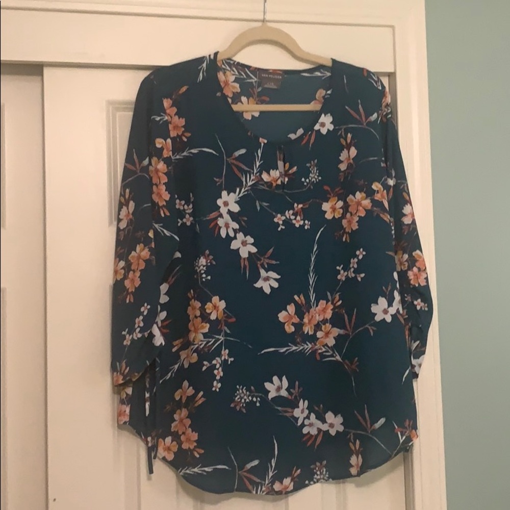 Teal floral blouse